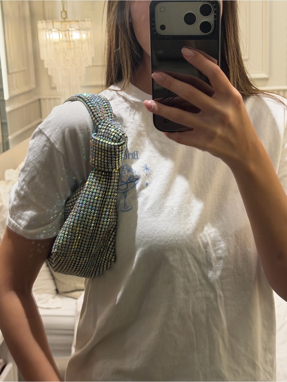 Bottega style Crystal Mesh Mini Hobo Bag in Iridescent Silver